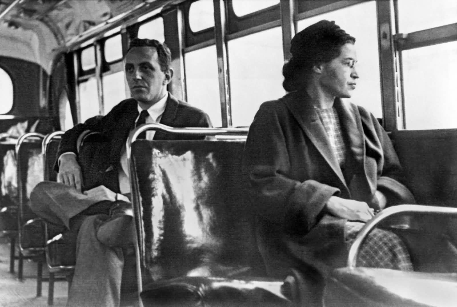 Sitting In Bus With Men Rosa Parks Day Wishes